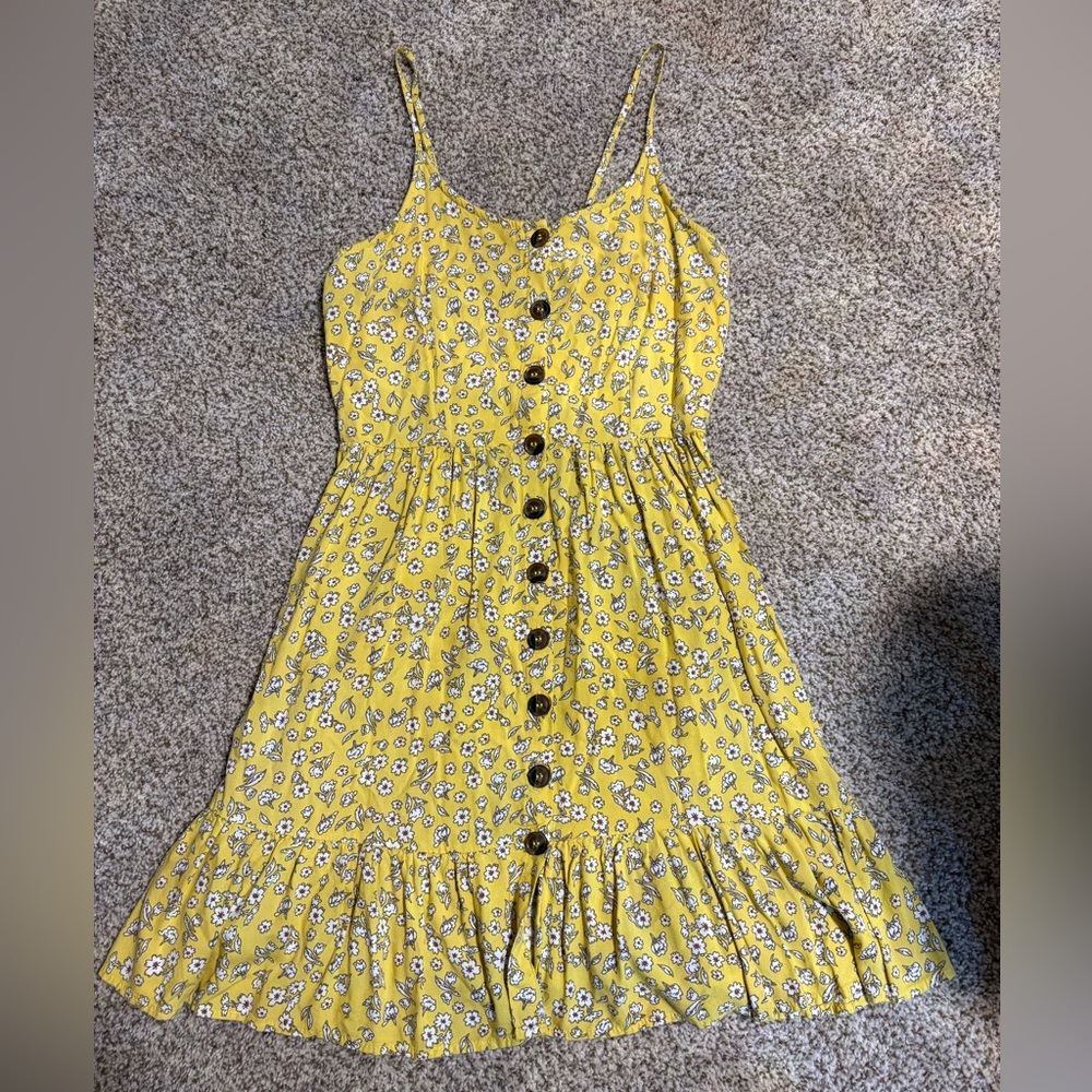 Yellow floral button dress sz Med